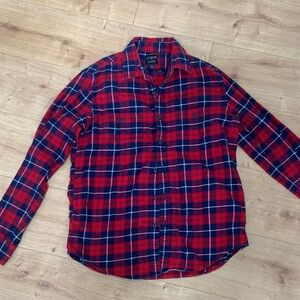 Old Navy Men's Casual Red and Blue Plaid Shirt flannel